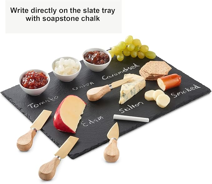 4 PCS 12x8 Inch Slate Cheese Board - Natural Black Stone Slate Charcuterie Boards Serving Tray - Gourmet Serving Platter Tray for Meat Cheese Sushi Bread Pastry Appetizers