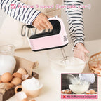 9-Speed Digital Hand Mixer Electric, 400W Powerful DC Motor, Baking Mixer Handheld with Snap-On Storage Case, 5 Stainless Steel Accessories, Flat Beaters, Dough Hooks, Whisk (Pink&Black)