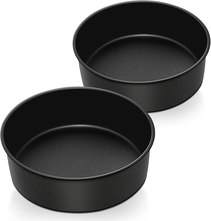 P&P CHEF 8 Inch Cake Pan, Nonstick Round Baking Layer Cake Pans Tins Set for Birthday Wedding, 2.94-Inch Deep Side & One-piece Design, Stainless Steel Core & Easy Clean, Black 2Pcs