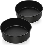 P&P CHEF 8 Inch Cake Pan, Nonstick Round Baking Layer Cake Pans Tins Set for Birthday Wedding, 2.94-Inch Deep Side & One-piece Design, Stainless Steel Core & Easy Clean, Black 2Pcs
