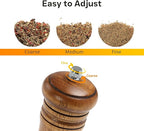 Wooden Salt and Pepper Grinder Set, Premium Oak Wood Salt Grinders Shakers, Pepper Mill with Acrylic Clear Window, Adjustable Ceramic Grinder - 6 inches, 2 Pack