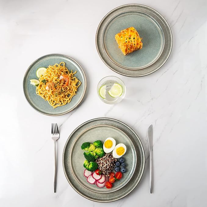 AmorArc Dinner Plates Set of 6, 10.5 Inch Reactive Glaze Ceramic Plates Set, Microwave, Dishwasher Safe, Scratch Resistant, Modern Large Dinnerware Dishes Set Kitchen Stoneware Plates