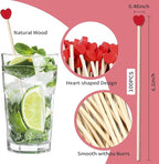 100 Piece 6Inch Rock Candy Sticks with Heart-Shaped Wooden Sticks for Lollipop, Coffee, Appetizer Skewers (Red)