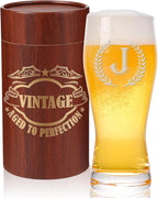 Personalized Etched 21oz Pint Beer Glass, (Letter J) A-Z Personalized Gifts for Him, Customized Pint Glasses, Custom Initial, Birthday Gift for Men Brother Husband