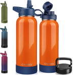 CIVAGO 40 oz Insulated Water Bottle With Straw, Stainless Steel Sports Water Cup Flask with 3 Lids (Straw, Spout and Handle Lid), Double Walled Travel Thermal Canteen Mug, Deep Orange