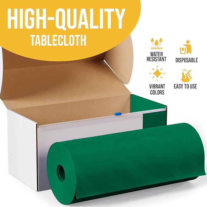 Exquisite Party Solids 54 Inch X 300 Feet Emerald Green Plastic Table Cover Roll in A Cut - to - Size Box with Convenient Slide Cutter. Cuts Up to 36 Rectangle 8 Feet Plastic Disposable Tablecloths
