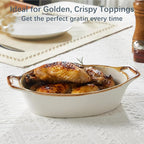 Au Gratin Baking Dish, Ceramic Oval Baking Dishes with Handles, 20 oz Small Casserole Dishes for Oven, 6x8 Individual Baking Dishes for Oven, Single Serving Dishes for 1-2 People, Set of 4, Brown Rim