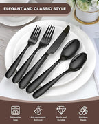 30 Pieces Black Silverware Set for 6, Heavy Duty Black Stainless Steel Flatware Set Include Knives Forks Spoons Set Premium Modern Utensil Mirror Polished, dishwasher Safe