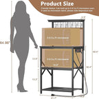 Furologee Kitchen Bakers Rack with Power Outlet, Microwave Oven Stand with Storage 4 Tiers, Coffee Bar Table with 6 S Hooks, Kitchen Storage Shelf Rack for Spices, Pots,Black