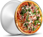 Deedro Stainless Steel Pizza Pan, 13 inch Round Pizza Baking Sheet, Healthy Pizza Baking & Serving Tray, Crisper Pan with Dishwasher Safe 2 Pack
