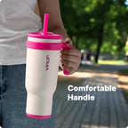 VINUR 40 oz Insulated Tumbler with Handle|Leak-Proof Lid|18/8 Stainless Steel Vacuum Travel Cup Coffee Mug with Rubber Base | Cup Holder Friendly| Gifts for Women & Men, Cream