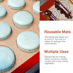 Small Macaron Silicone Baking Mat, 3 Pack Quarter Sheet Baking Mats (11.8 x 8.5 IN), Silicone Baking Sheet for Macarons, Cookies, Pastry, Pizza (Red, Blue, Grey)