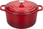 Enameled Cast Iron Dutch Oven Pot with Lid, for Sourdough Bread Baking, Round Dutch Ovens, 4.5 Quart, Red