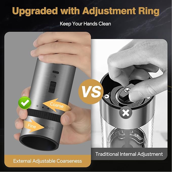 SIMPLETASTE Gravity Electric Pepper Mill and Salt Grinder Set Rechargeable with LED Light, Stainless Steel Body, Adjustable Coarseness for Pepper and Salt, gift to Men/Women