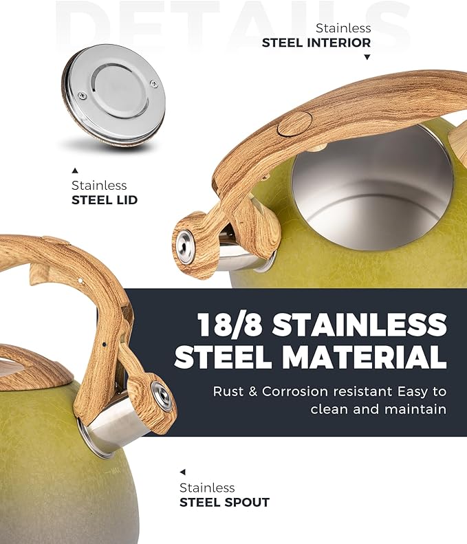 POLIVIAR Tea Kettle, 2.7 Quart Stovetop Tea Kettle, Audible Whistling Teapot with Crackle Finish, Food Grade Stainless Steel for Anti-Rust, Anti Hot Handle, Suitable for All Heat Sources (JX2023-LYG)