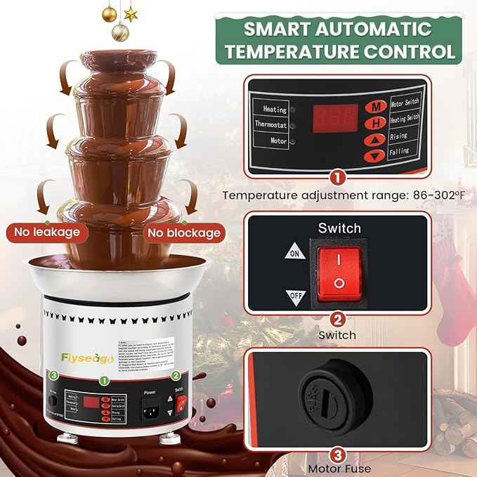 Commercial Chocolate Fountain 4 Tiers 7Lbs Large Chocolate Waterfall Stainless Steel Chocolate Heating Melting Fondue Machine Easy to Assemble for Cheese BBQ Sauce Ranch Digital-control