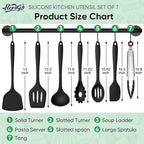 Herogo Silicone Cooking Utensils Set, 7-Piece Kitchen Utensils Set, Heat Resistant Cooking Gadget Tools Slotted Turner, Spoon, Soup Ladle, Pasta Server, Spatula, Tongs for Nonstick Cookware, Black