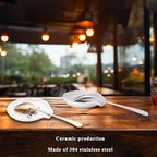 Coffee Spoon Rest with spoon, Mini Coffee Spoon Holder for Coffee Stirrers, Teaspoon, Coffee Bar Accessories, (Yellow Coffee Spoon Rest with Pattern & Silver Ellipse Spoon)