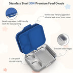 Stainless Steel Bento Box Kids, Leak Proof Metal Bento Lunch Box,3 Compartments 304 Stainless Steel Bento Lunch Containers for School and Office,Dishwasher Safe, BPA-Free(Blue)
