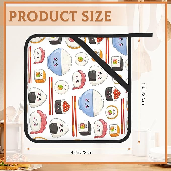 Kawaii Sushi Pot Holder Set of 2,Food Cute Cartoon Kitchen Heat Resistant Potholder for Women Men BBQ Cooking Baking