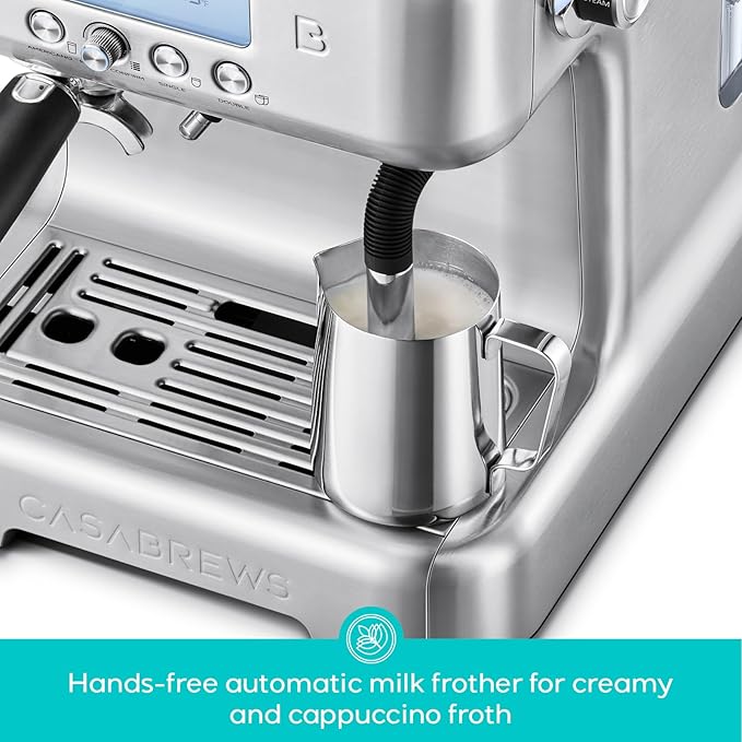 CASABREWS Neutron Pro Espresso Machine with Dual Boiler, 20 Bar Espresso Maker with Automatic Milk Frother and LCD Display, Cappuccino Latte Maker with Separate Hot Water System for Americano, Silver