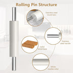 Marble Rolling Pin with Stainless Steel Handle for Baking,Fondant,Pizza,Cookie Crust,Pie,Cookies,Pastry, 18.5”(Includes handle) Marble Rolling Pin with 3 Multi-Color Thicknesses and Wood Stand