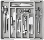 AMADA HOMEFURNISHING Expandable Silverware Drawer Organizer, Adjustable Utensil Tray For Kitchen Storage, BPA-Free Cutlery Holder for Spoons, Forks and Knives, Easy to Clean and Wash, Gray