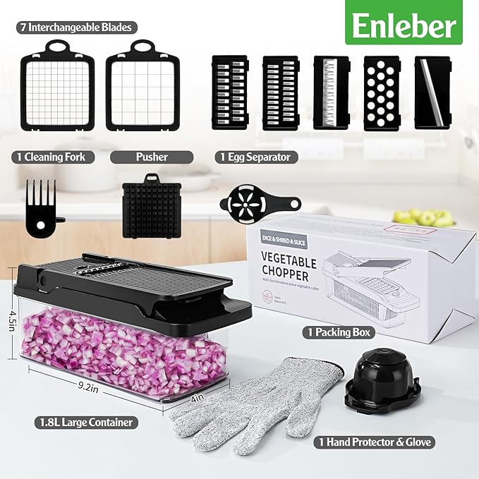 12 in 1 Vegetable Chopper Spiralizer Mandoline Slicer, Dicer Shredder Julienne Food Veggie Onion Chopper Cheese Grater with Container Salad Cutter Multi All-in-1 Kitchen Gadgets & Home Essentials