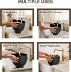 Colander for Kitchen, 6 QT Metal Colander with Wood Handle, Essentials Kitchen Gadgets Strainers and Colanders Food Strainer Basket for Draining Pasta Strainer, Vegetable & Fruit, Black