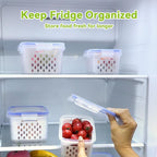 6 Pack Fruit Storage Containers for Fridge, Airtight Food Storage Containers with Removable Colander, Produce Saver Organizers Storage for Refrigerator, Keep Fruit Vegetable Meat Berry Fresh Longer