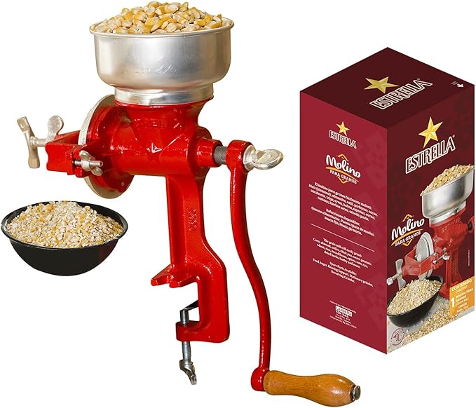 Estrella Cast Iron Manual Crank Corn Grain Grinder 14" Tall & 5" Hopper
