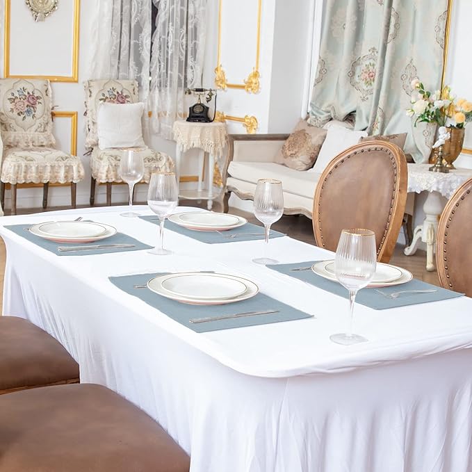 Linen Placemats Set of 8, Machine Washable, Heat Resistant, Wrinkle Free, Thick Polyester Kitchen Place Mats for Dining Table (Light Gray)