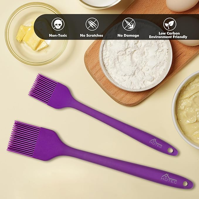 HOTEC Basting Brushes Silicone Heat Resistant Pastry Brushes Spread Oil Butter Sauce Marinades for BBQ Grill Barbecue Baking Kitchen Cooking BPA Free Dishwasher Safe (Purple) 2pcs