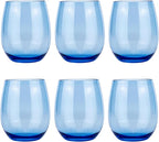 KX-WARE Unbreakable 18-ounce Acrylic Stemless Wine Glasses All Purpose Plastic Tumbler, set of 6 Blue Dishwasher Safe BPA Free Classic Style