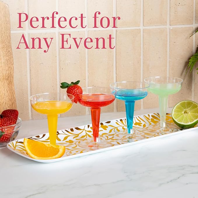 Prestee Disposable Gold Serving Trays for Parties, 3 Pack - Elegant Plastic Trays for Serving Food, 13x9 In. Dessert Platters, Gold Platters for Weddings, Holiday Events, Buffets, and Dessert Tables