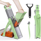 2025 [All in 1] Upgraded Version Safe Mandoline Slicer for Kitchen, Adjustable Thickness. Detachable Blade, Veggie Slicer, Rapid Prep Mandoline, with Cleaning Brush/Paring Knife (MatchaGreen)