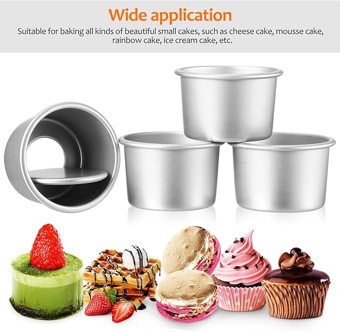 MAGICLULU 4pcs Aluminum Alloy Round Cake Pan 2inch Non-Stick Round Cake Tins Removable Bottom Baking Pans Mini Round Cake Cup for Cake Dessert Chocolate 2inch