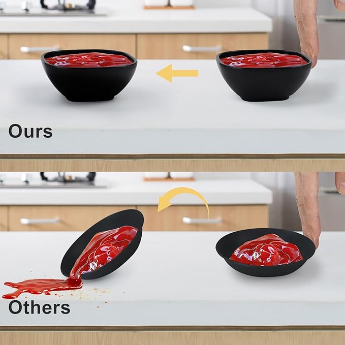 6 pack wheat straw dipping bowls 5oz,alternative plastic soy sauce dishes,unbreakable small dessert bowls microwave and dishwasher safe for snack,sushi,condiment (Black Series)