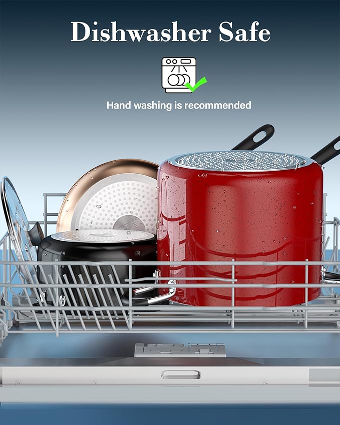 Cook N Home Nonstick Stockpot with Lid 6-Quarts, Professional Cooking Soup Pot, Casserole Cookware, Marble Red