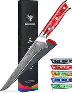7 inch Fillet Knife, VG10 Damascus Steel Fish Boning Knife with Resin Handle - Xuan Series (Sunset Red)