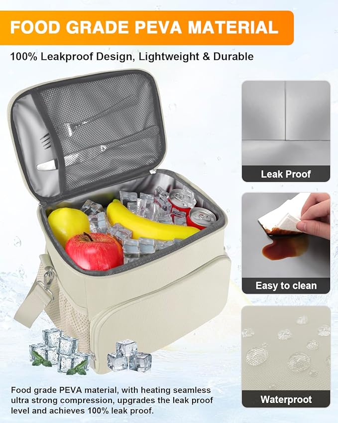 esouler Lunch Box for Women/Men Insulated Lunch Bag Large Capacity Reusable Lunch Tote Leak Proof Lunch Bags for Work Picnic, Beige
