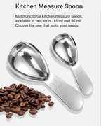 Coffee Scoop 15ml 2PCS, 1 Tablespoon Measuring Spoons, Ergonomics Design Coffee Scooper Stainless Steel Manufacture，Coffee Scoop for Ground Coffee Protein Powder Sugar Cereal (Silver, 1 tbsp-15ml)