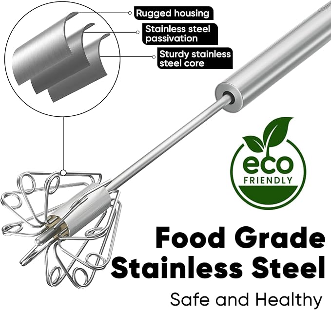 Newness Whizzy Whisk, Stainless Steel Semi Automatic Blender for Home -Versatile Tool for Egg Beater, Milk Frother, Hand Push Whisk - Kitchen Utensil for Blending, Whisking, Beating & Stirring