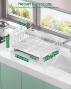 Dish Drying Rack, Stainless Steel Drainer Rack with Drainboard with Smart Drainage System, Space Saving Dish Strainer for Kitchen Counter with Cutlery Holder