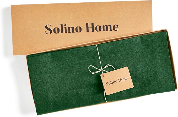 Solino Home Linen Pine Green Table Runner 120 Inches Long - 100% Pure Linen 14 x 120 Inch Table Runner for Summer, Fall, Autumn - Fete