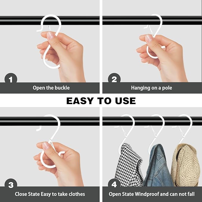 20PCS S Hooks for Hanging,3.5 Inch Heavy Duty Closet Hooks with Safety Buckle,Closet Hooks Hanging for Plants,Clothes,Kitchen Utensil,String Lights,Handbags,Belt, Hat, Cup, Tie (White)