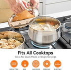 WANGYUANJI 2.5-Quart Stainless Steel Saucepan with Steamer Basket, 2-in-1 Pot & Steamer, Tri-Ply Base, Tempered Glass Lid, Induction Compatible