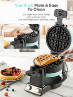 FOHERE 2-in-1 Waffle Maker & Omelette Maker, 1400W Double Belgian Waffle Iron 180° Flip, Adjustable Browning Control, Rotating & Nonstick Pans, Removable Drip Tray, Cool Touch Handle (Mint Green)