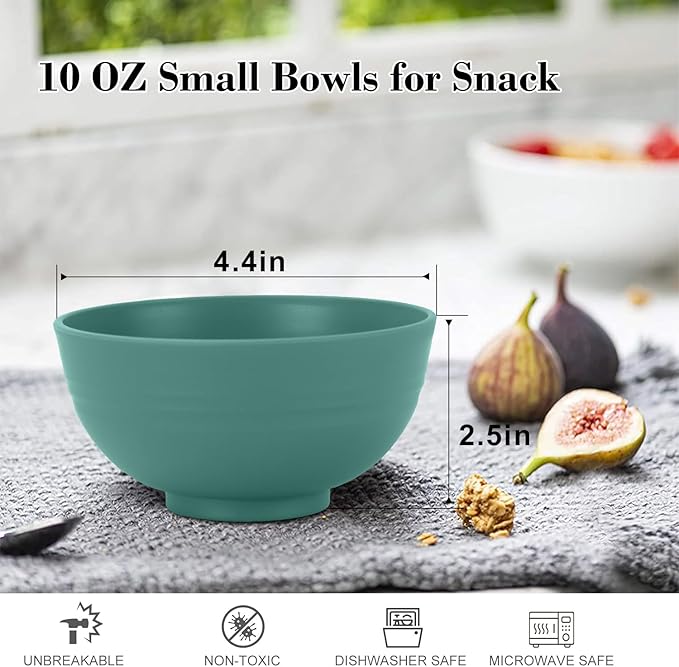 wheat straw snack bowls 10oz set of 8 - Unbreakable Dessert Bowls Dishwasher Safe - Small Handy Bowls for Ice Cream,Yogurt and Fruits. Green