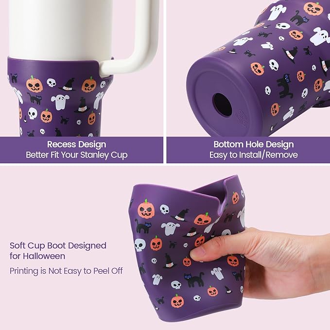 Halloween Boot for Stanley, Silicone Protector Sleeve for Stanley Quencher H2.0 FlowState Tumbler 40oz Cup Accessories (Purple)
